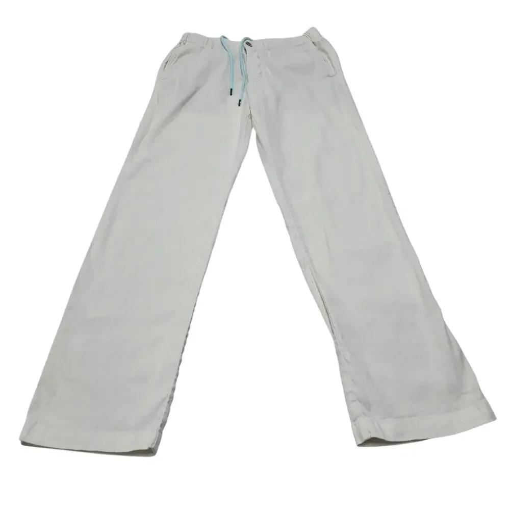 Tommy Bahama white linen chino pants elastic drawstring waist island beach M